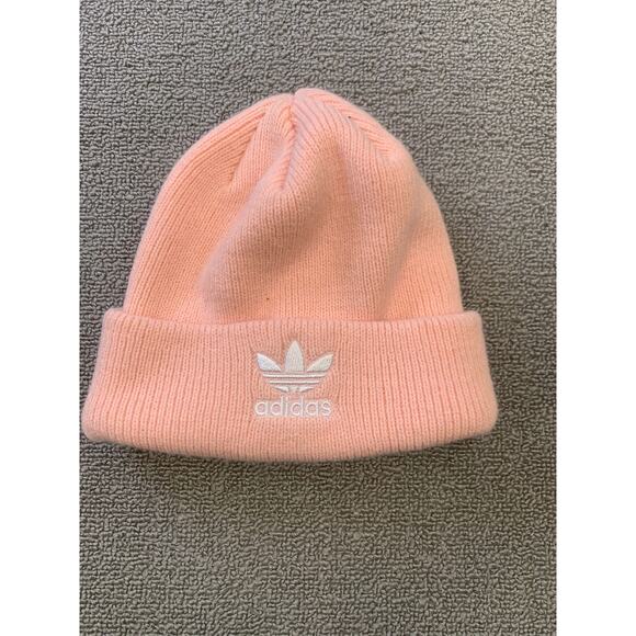 Adidas Women Pink Embroidered Adidas Logo Embroidered Knit Beanie One Size - Picture 1 of 6